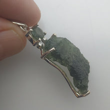 Load image into Gallery viewer, Moldavite + Moldavite pendant high quality rhodium plated prong setting with Certificate
