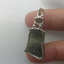 Load image into Gallery viewer, Moldavite + Moldavite pendant high quality rhodium plated prong setting with Certificate
