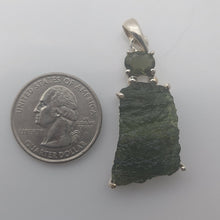 Load image into Gallery viewer, Moldavite + Moldavite pendant high quality rhodium plated prong setting with Certificate
