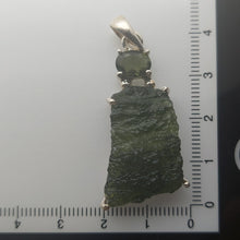 Load image into Gallery viewer, Moldavite + Moldavite pendant high quality rhodium plated prong setting with Certificate
