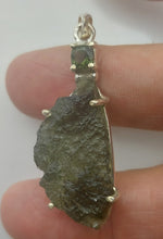 Load image into Gallery viewer, Moldavite + Moldavite pendant high quality rhodium plated prong setting with Certificate
