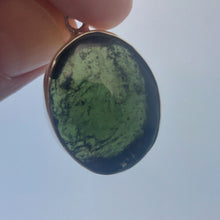 Load image into Gallery viewer, Moldavite Cabochon Pendant Bezel Set -- 7.9grams/39.5Ct - Polished-Raw sides    Certificate of Authenticity
