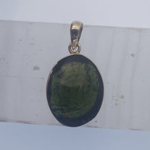 Load image into Gallery viewer, Moldavite Cabochon Pendant Bezel Set -- 7.9grams/39.5Ct - Polished-Raw sides    Certificate of Authenticity
