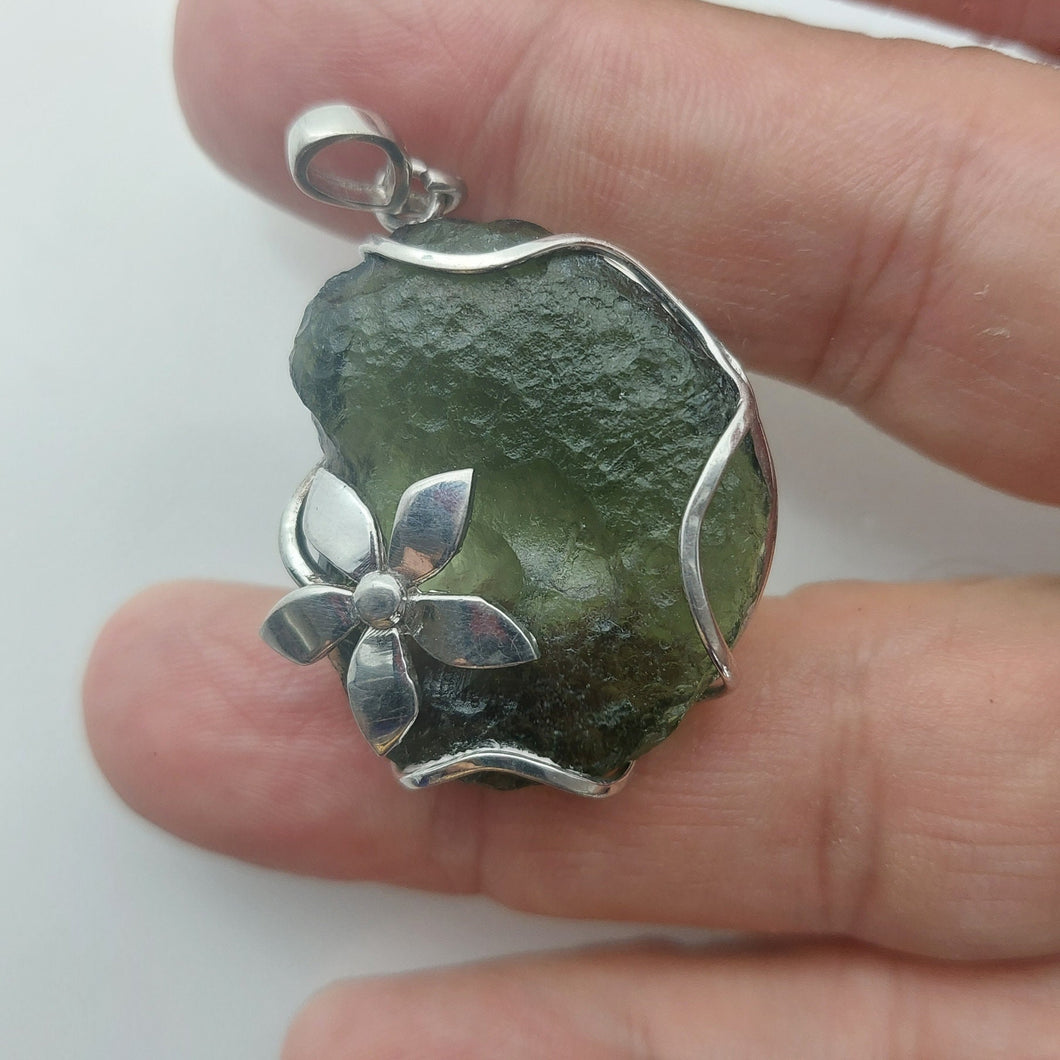 Moldavite Pendant 925 Silver 60.6ct Prong Set w/Certificate of Authenticity