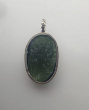 Load image into Gallery viewer, Moldavite Cabochon Pendant Bezel Set -- 7.2grams/36.0ct - Polished-Raw sides    Certificate of Authenticity
