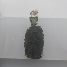 Load image into Gallery viewer, Moldavite + moldavite pendant high quality rhodium plated prong setting with coa
