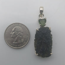 Load image into Gallery viewer, Moldavite + moldavite pendant high quality rhodium plated prong setting with coa
