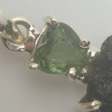 Load image into Gallery viewer, Moldavite + moldavite pendant high quality rhodium plated prong setting with coa
