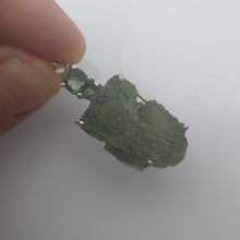 Load image into Gallery viewer, Moldavite + Moldavite pendant high quality rhodium plated prong setting with Certificate
