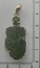 Load image into Gallery viewer, Moldavite + Moldavite pendant high quality rhodium plated prong setting with Certificate
