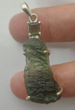 Load image into Gallery viewer, Moldavite + Moldavite pendant high quality rhodium plated prong setting with Certificate
