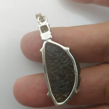 Load image into Gallery viewer, Moldavite + Moldavite pendant high quality rhodium plated prong setting with Certificate
