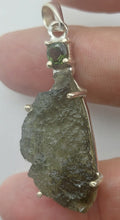 Load image into Gallery viewer, Moldavite + Moldavite pendant high quality rhodium plated prong setting with Certificate
