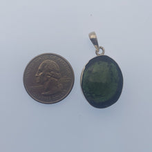 Load image into Gallery viewer, Moldavite Cabochon Pendant Bezel Set -- 7.9grams/39.5Ct - Polished-Raw sides    Certificate of Authenticity
