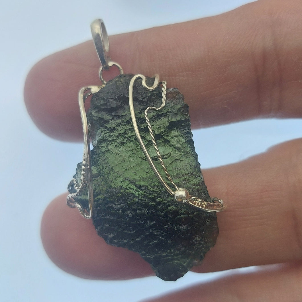 Moldavite Pendant 925 Silver 7.7GR/38.5ct Prong Set w/Certificate of Authenticity