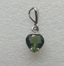 Load image into Gallery viewer, Moldavite Faceted 8mm Heart Pendant 925 Silver with Certificate of Authenticity
