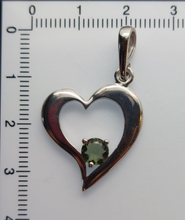 Load image into Gallery viewer, Moldavite Pendant 6mm Round Faceted Gem set in 925 Silver Heart Shape with COA
