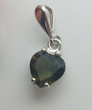 Load image into Gallery viewer, Moldavite Faceted 8mm Heart Pendant 925 Silver with Certificate of Authenticity
