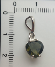 Load image into Gallery viewer, Moldavite Faceted 8mm Heart Pendant 925 Silver with Certificate of Authenticity
