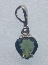 Load image into Gallery viewer, Moldavite Faceted 8mm Heart Pendant 925 Silver with Certificate of Authenticity
