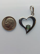 Load image into Gallery viewer, Moldavite Pendant 6mm Round Faceted Gem set in 925 Silver Heart Shape with COA
